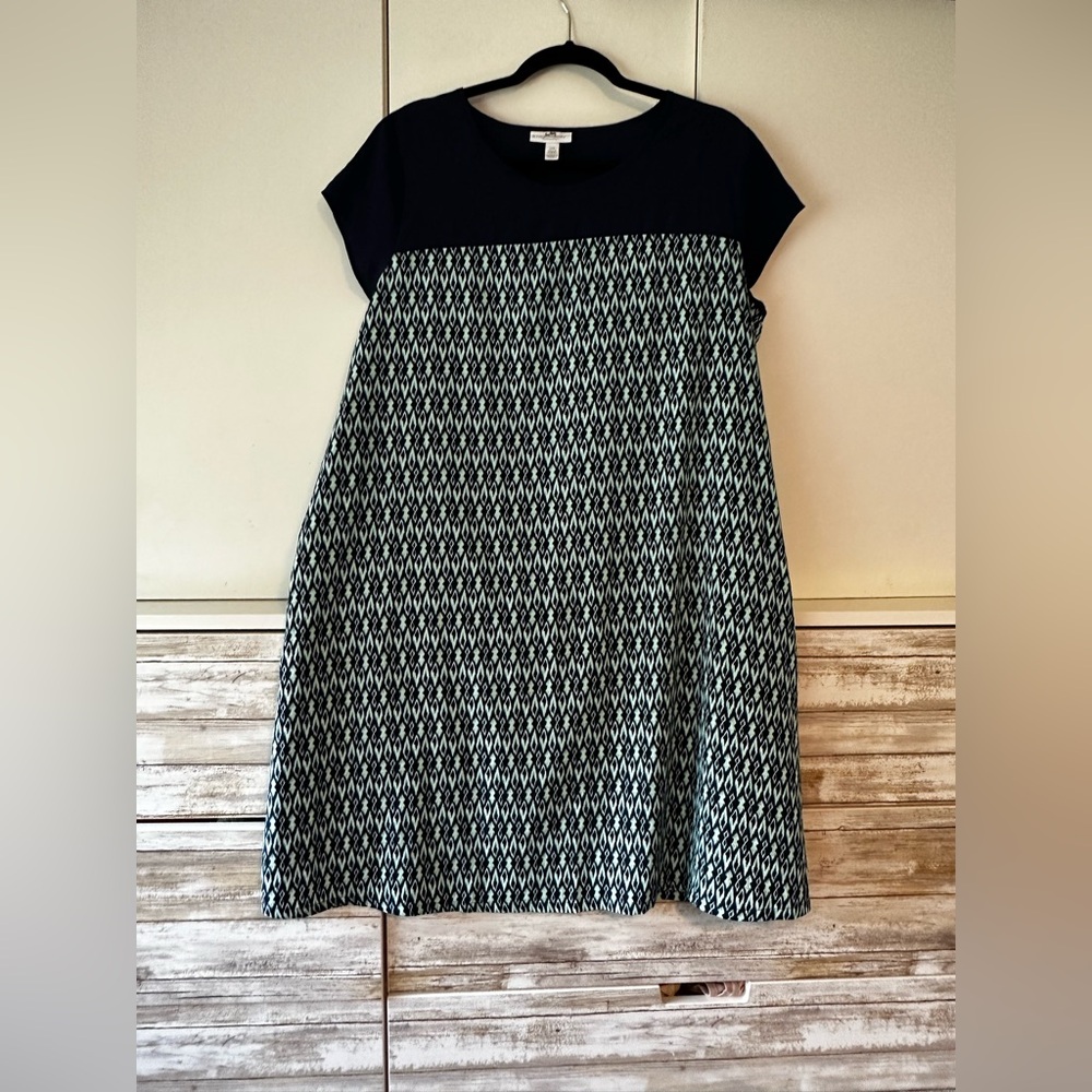 🤰💙 Liz Lange Maternity Black Turquoise A-Line Midi Dress Size Large